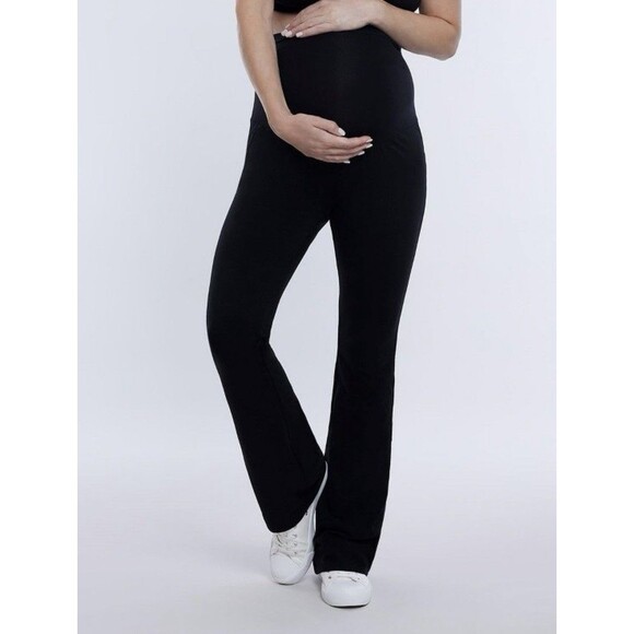 NWT Ingrid & Isabel Maternity Flared Leg Foldover Waist Pants Black M - Picture 3 of 9
